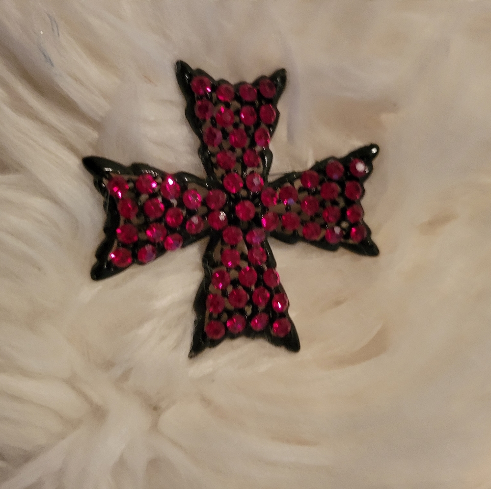 Elegant Pink Crystal Cross Brooch
